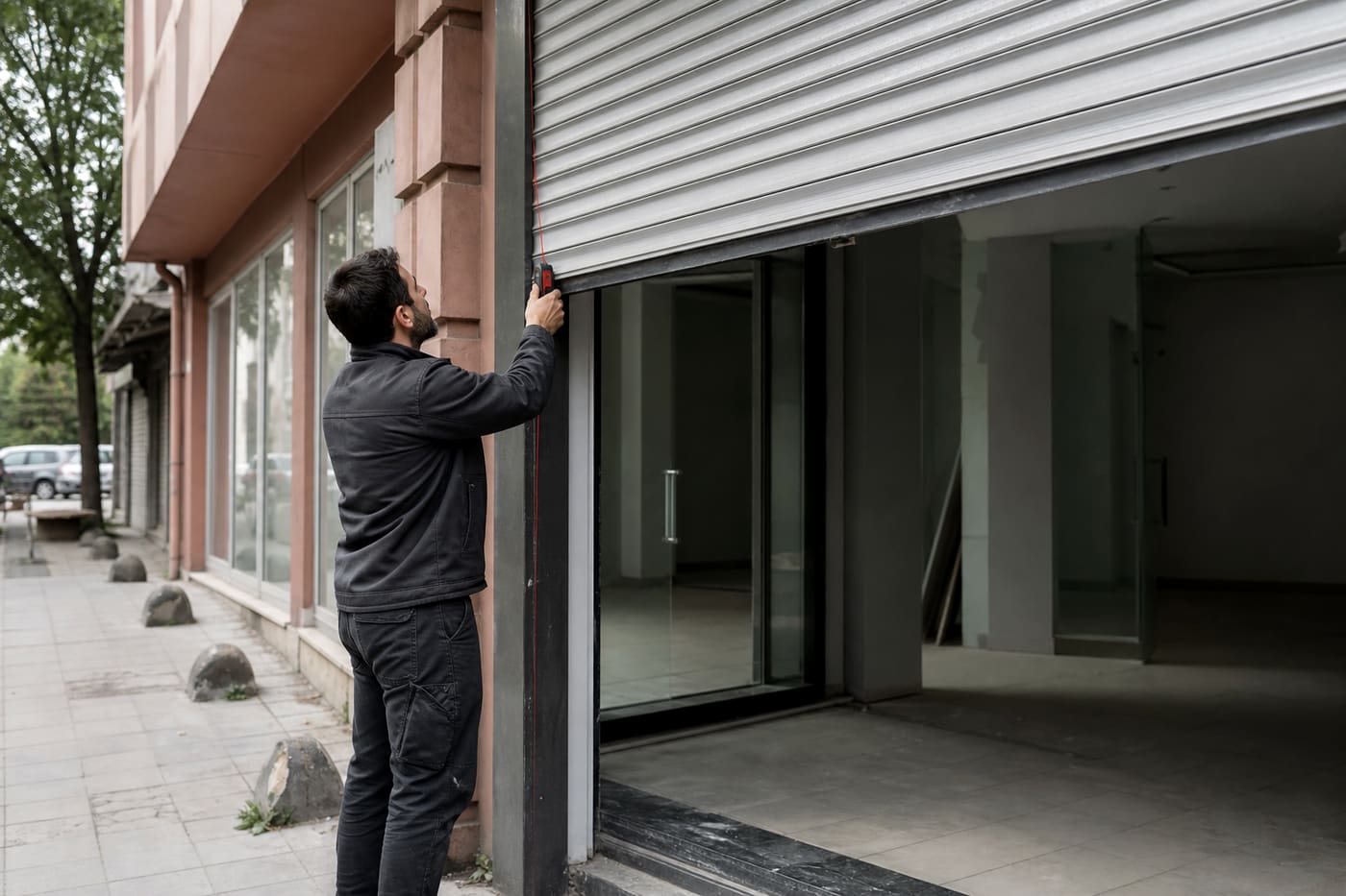 Otomatik kepenk için saha keşfi ve açıklık ölçümü — mağaza cephesi